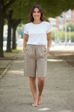 Pure Jill Linen Trapunto Cropped Pull On Pants Light Sable Womens Size Large P
